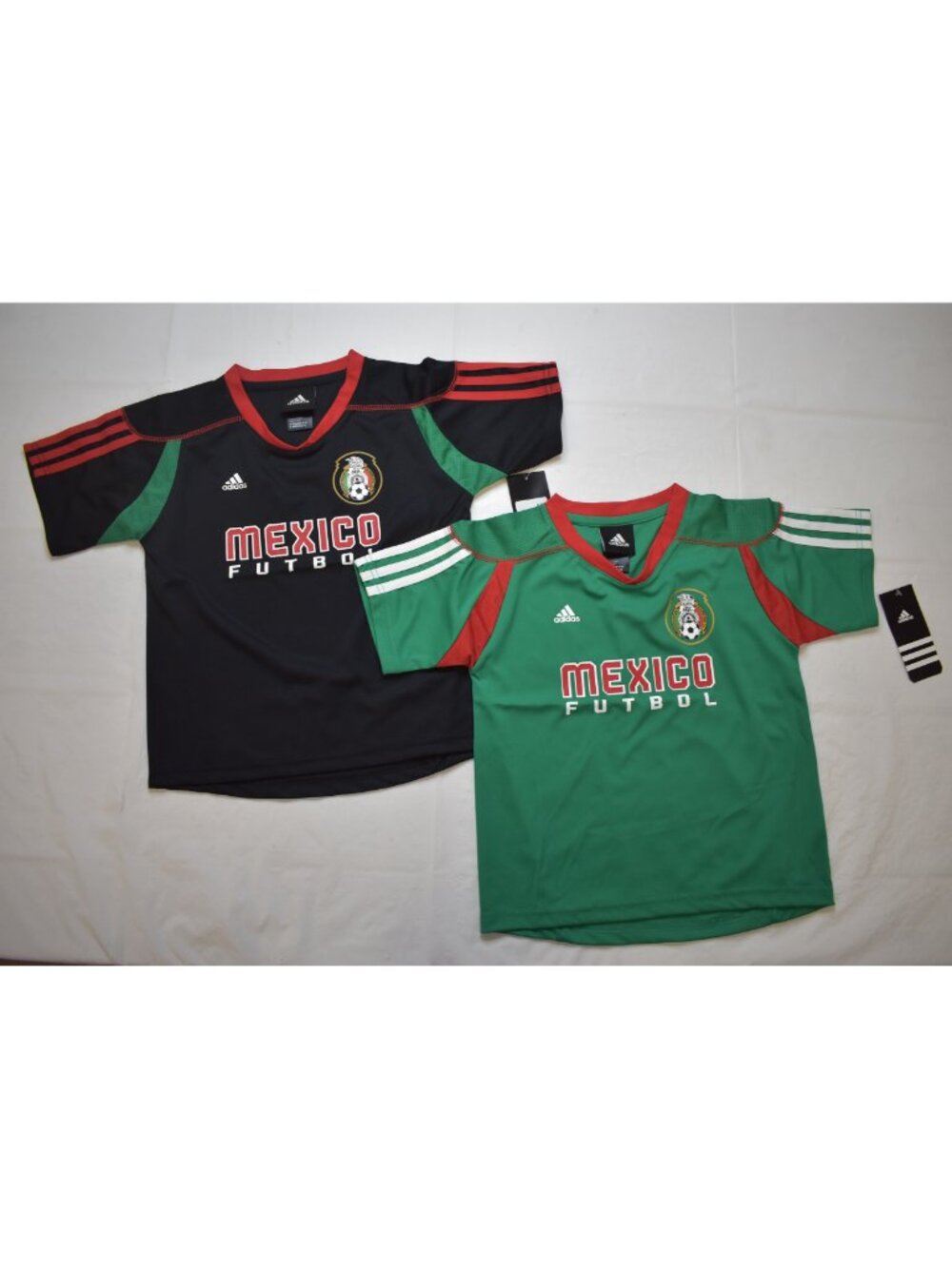 2 adidas Youth Boys Mexico Futbol Soccer Jerseys 1 Black Jersey 1 Green New 5-6